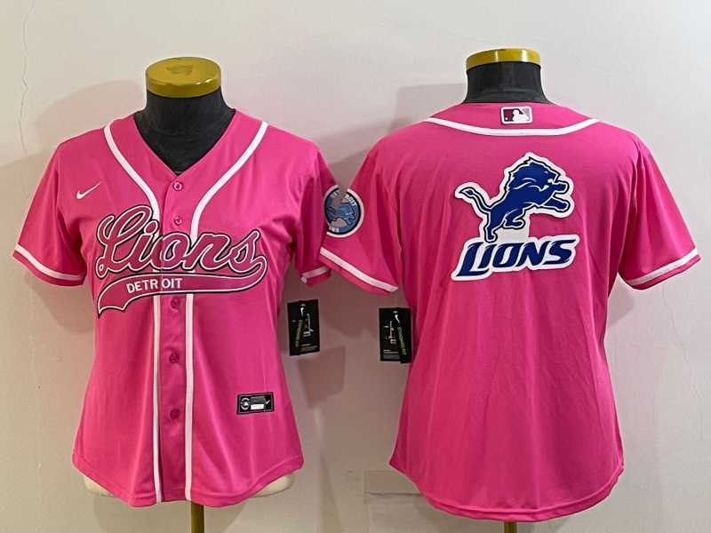 Women's Detroit Lions Pink Team Big Logo With Patch Cool Base Stitched Baseball Jersey,We sell and wholesale Women's Detroit Lions Pink Team Big Logo With Patch Cool Base Stitched Baseball Jersey on line form chian!